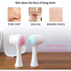 Cepillo de Limpieza Facial de Silicona 3D de Doble Cara, Cerdas Suaves, Masajeador Manual, Exfoliante, Limpiador de Poros para Uso en Spa Facial - Product Image 2