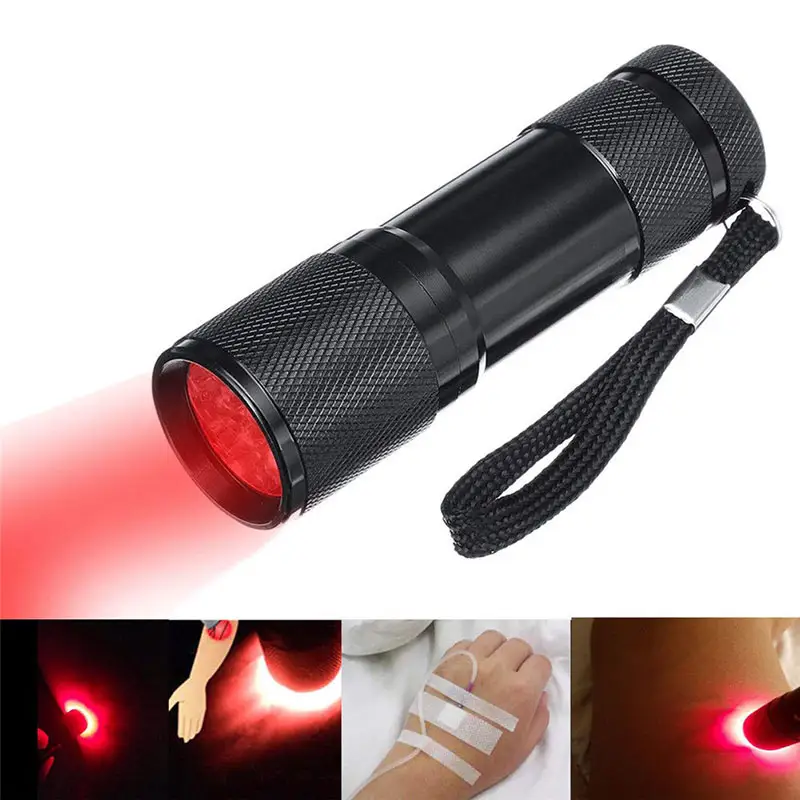 A buon mercato 9 LED torcia a luce rossa portatile Mini torcia a luce rossa per Vein Finder caccia visione notturna torcia a infrarossi