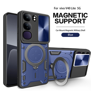Fabricante de la contraportada del teléfono para Vivo V40 Lite <span class=keywords><strong>5G</strong></span> Slide Lends Magnetic Hard TPU + PC Smoke Case Anillo a prueba de golpes Kickstand - Product Image 5