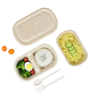 Boîte à lunch ovale à compartiment unique de 800 ml, jetable, simple, pour repas, en bagasse de canne à sucre biodégradable, pour salades et plats légers