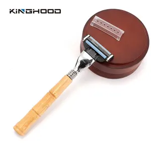 Natural Reusable Eco Friendly Biodegradable Bamboo Men Shaving Razor With Changeable 3 Blades