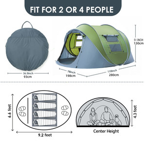 Carpa de Camping Automática Desplegable para 3 Personas, Fácil de Instalar, Refugio al Aire Libre, Carpa Familiar para la Playa - Product Image 3
