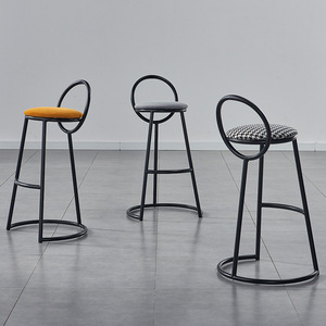 Modern Industrial Multi Color Wood Bar Chair Velvet Fabric Stool with Curve Backrest for Home <b>Kitchen</b> & Dining - Product Image 1