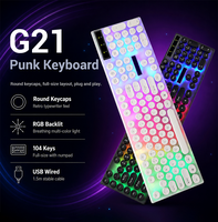 2026 Yeni G21 USB Kablolu Klavye Punk Klavye Retro Yuvarlak Tuş Mekanik Hissiyatlı Arkadan Aydınlatmalı Yuvarlak Tuşlar Oyun Klavyesi