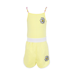 Abbigliamento per bambini Tuta estiva per bambina Tuta gialla senza maniche con ricamo floreale a margherita Set completo per bambini 2-14 anni - Product Image 2