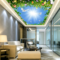 Papier peint 3D pour plafond, ciel bleu, nuages blancs, fleurs, murale personnalisée, lumière du soleil naturelle, pour la décoration des plafonds des hôtels et des centres commerciaux