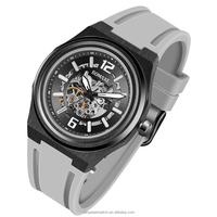 BOMAXE montre squelette mécanique automatique pour hommes vente chaude bracelet en silicone Logo personnalisé affichage du cadran analogique 5mm épaisseur du boîtier