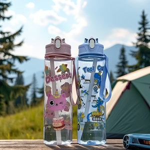 Bottiglia d'<span class=keywords><strong>acqua</strong></span> in plastica colorata da 750 ml con <span class=keywords><strong>design</strong></span> spaziale e cannuccia per bambini, ideale per il ritorno a scuola, prodotta in Cina - Product Image 4