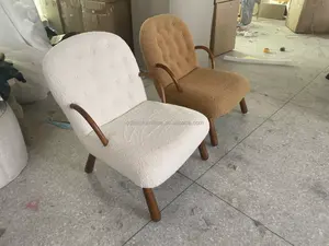 Silla de salón de diseño moderno, silla de almeja en tela de osito, marco de madera maciza con brazo para muebles de sala de estar