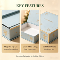 Boîte cadeau magnétique bleu clair personnalisée pour Noël, avec motif flocon de neige en feuille d'or, boîte rigide à rabat pour emballage de cadeaux de Noël