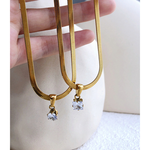 2 desain baja nirkarat berkilau persegi bulat kubik zirkon kalung rantai ular datar pernyataan perhiasan mewah grosir - Product Image 4