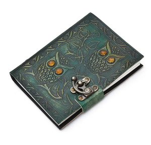 Journal en cuir vert fait main de qualité supérieure – Carnet de notes gaufré avec pierres précieuses, Cahiers d'écriture vintage - Product Image 3