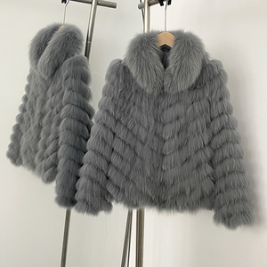 OFTBUY Manteau d'hiver pour femme en vraie fourrure de renard, lisse, réversible, chaud et épais, style cardigan, en fourrure naturelle tissée, décontracté - Product Image 3