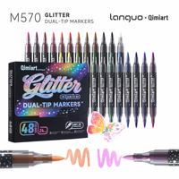 LANGUO Set di 48 Pennarelli Glitter a Doppia Punta, Penne per Disegno Artistico Scintillanti, Forniture per Ufficio e Scuola