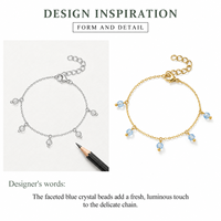 Bracelet en acier inoxydable pour femme avec perles en cristal, chaîne dorée avec pendentifs facettés bleus, oranges ou noirs, 15,5+3,5 cm