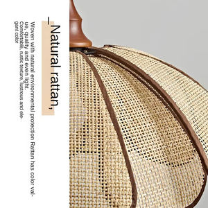 Lampadario Moderno Rotondo per Interni, Design Naturale con Paralume in Legno e <span class=keywords><strong>Rattan</strong></span>, per Cucina e Ristorante - Product Image 4
