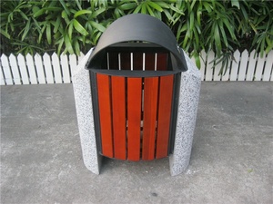 الخرسانة أثاث لمحطات الشوارع في الهواء الطلق خشبية وحجرية سلة القمامة/وعاء - Product Image 3