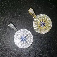 Hip Hop Cuivre Boussole Boussole Pendentif Couple Hommes et Femmes ins Cuivre avec Zircone Rap Collier