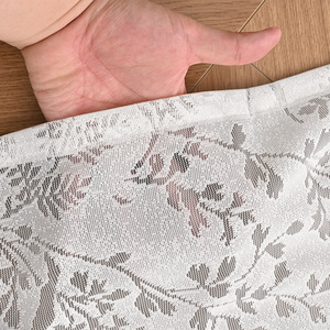 Rideau de cuisine blanc à motif floral avec bordure à pompons noirs en fibre de polyester pour fenêtre de cuisine - Product Image 5