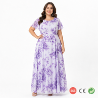 Robe longue maxi personnalisée grande taille pour femme, imprimé floral violet Jacaranda, en mousseline, col rond, coupe trapèze, longueur ras du sol, romantique