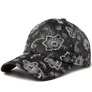 סיטונאי נשים של רשת בייסבול כובע קיץ פרח ריינסטון רקום שמש כובע כובעי עבור נקבה