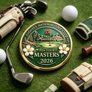 Pièce de monnaie souvenir 3D en relief du Club de golf Augusta National 2026 – Motif parcours vert, club-house et drapeau – Objet de collection en métal - Product Image 3