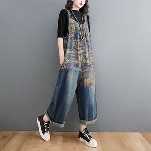 <span class=keywords><strong>Monos</strong></span> vaqueros florales informales Vintage 2025 <span class=keywords><strong>para</strong></span> <span class=keywords><strong>mujer</strong></span>, pantalones Cargo de pierna ancha holgados de talla grande, pantalones largos adelgazantes de retazos - Product Image 3