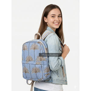 High Quality Hand-Block Printed Quilted Cotton <b>Backpack</b> Ethnic Indian Floral Pattern Bohemian <b>College</b> Lightweight Portable - Product Image 1