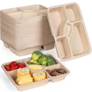 Venta Directa de Fábrica: Envases de Alimentos Desechables Biodegradables de Pulpa de Bambú de 5 Compartimentos para Pedidos para Llevar - Product Image 2