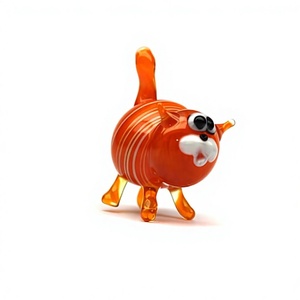 Figura de Gato de Vidrio Soplado a Mano, Bola Redonda con Rayas Naranjas, Escultura de Animal, Decoración Lampwork - Product Image 1