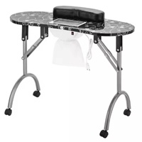 Table de manucure 1688, moderne et minimaliste, noire, avec roulettes, pliable, sac de rangement offert
