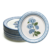 Assiettes en papier jetables bleu-vert à motif floral vintage, robustes, 9 pouces, pour camping, fêtes et événements, 10 pièces/sac