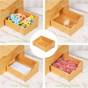 <span class=keywords><strong>Porta</strong></span> Detersivo in Bambù con Vassoio Raccogligocce per Lavanderia, Design Inclinato Verso il Basso con Cassetto Portaoggetti - Product Image 5