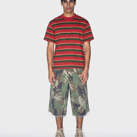 T-shirt en gros pour hommes en coton épais doux, personnalisé, style streetwear de luxe, avec bords bruts et rayures