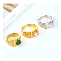 Anello in acciaio inox da uomo stile Vintage placcato oro verde grande pietra taglio ovale rodiato placcato per matrimoni società segreta a piombo