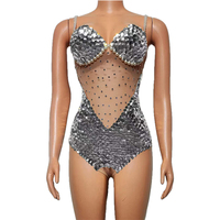 Justaucorps de danse sexy à paillettes et strass, combinaison de scène scintillante pour fête d'anniversaire et club