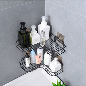 Estante esquinero de hierro forjado, sin necesidad de taladrar, estante triangular para baño, lavabo, estante de almacenamiento, inodoro/baño - Product Image 1