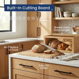 Bamboo Bread <b>Storage</b> <b>Box</b> With Lid Solid Wood Kitchen Bread <b>Bin</b> Flip Cover Design - Product Image 4