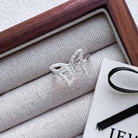 Bague ouverte papillon en argent sterling S925 pour femme Style classique avec zircon cubique plaqué rhodium pour les fêtes