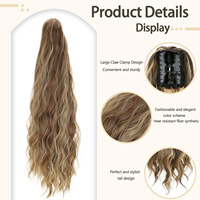 Queue de cheval synthétique en fibre haute température pour femme, style européen-américain, longue, bouclée, ondulée effet mouillé, volumineuse, avec clip de fixation