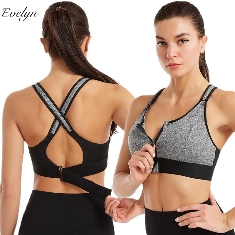 EVELYN OEM ODM Adjustable Front Zipper Sports Bra Shockproof Wireless Vest Yoga Sports Cross Beauty Back Underwear Women