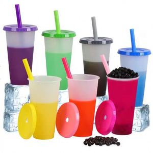 700ml Color-changing Coffee <b>Cup</b> with <b>Straw</b> Plastic Beer <b>Cup</b>, Milk Tea <b>Cup</b> - Product Image 2