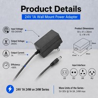 Alimentation électrique à découpage AC/DC 24V 1A 24W à montage mural pour bande lumineuse LED, routeurs, modems, caméra de vidéosurveillance, lecteur CD, adaptateur secteur 24V 1A