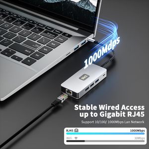 SYONG 9 en 1 Station d'accueil USB C à 4K60Hz <span class=keywords><strong>HDMI</strong></span> Multiport <span class=keywords><strong>Adaptateur</strong></span> RJ45 USB3.0 SD/TF PD pour <span class=keywords><strong>Smartphone</strong></span> Ordinateur Portable TV Souris/Clavier - Product Image 3