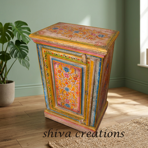 Indian Painted <b>Cabinet</b> Shiva Creations Handmade Wooden <b>Cabinet</b> Traditional Painted Living Room Furniture Antique Style Single Do - Product Image 2