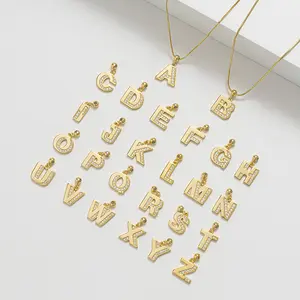 RINNTIN ZKC01 DIY Custom Letter Pendant Secured By Rubber Won't Fall Off The Pendant 14K Gold Plated Sterling SIlver Necklace