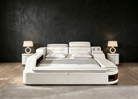 Modernes Leder-Smartbett mit Massagefunktion Stauraum Bluetooth-Lautsprecher Multifunktional Verstellbar Kingsize Kunststoffrahmen Luxus-Schlafzimmer