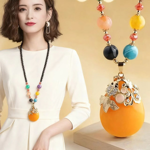 Korean Style Amber Teardrop Necklace With Goldfish Pendant Long Sweater Chain For Women Autumn Winter Fashion Accessory - Product Image 3