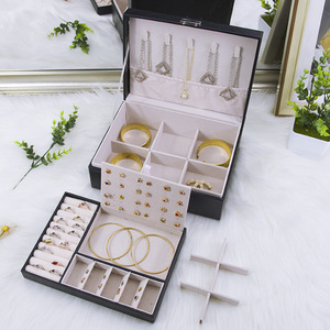 Шкатулка для украшений Gangtongpu из кожи, многослойная, большая вместимость, с замком, для колец, серег, браслетов - Product Image 1