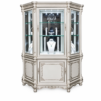 Vitrine à bijoux de style baroque français, vitrine hexagonale en verre avec éclairage LED intégré, cadre en or blanc ivoire